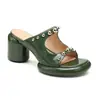 Pantuflas de Exterior con Tacón Grueso y Punta Abierta para Mujer, Mules Versátiles Estilo Hada, Nuevas Sandalias de Moda con Tachuelas y Tacón Alto Verano 2026