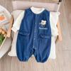 Macacão jeans para meninos primavera e outono, estilo ocidental, duas peças, pijama