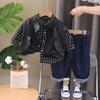 Traje de primavera y otoño para niños 2024, nuevo chaleco de cuero para bebé, conjunto de tres piezas, camisa para bebé niño, moda para niño