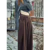 Jeans de Pierna Ancha con Forro de Polar Color Marrón Maillard para Mujer Otoño e Invierno Gama Alta Adelgazantes Rectos Caídos Sueltos Pantalones de Mopa