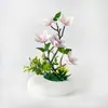 Bonsai de Magnólia de 5 Pétalas Flor Artificial Planta em Vaso Casa Escritório Mesa Toque Real Flor Artificial Planta Verde Ornamento de Bonsai Atacado