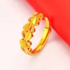 Vietnam Sha Oro Pareja Hombres y Mujeres Flor Oro Chapado Anillo Vivo Rama Dorada Hoja de Jade Anillo Abierto Desvaneciéndose por Mucho Tiempo