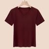 Camiseta Base com Decote V de Lã Lyocell Tencel Feminina Manga Curta Feminina 2026 Top de Verão 1688 Cor Lisa Estilo Básico