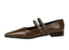 Zapatos planos de una sola tira de suela blanda para ir al trabajo, zapatos de vestir retro de nicho con corte bajo y punta fina para mujer para llevar con faldas, zapatos Mary Jane estilo old money