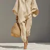 Moda Femenina Casual Europea y Americana Primavera/Verano 2026 Diseño de Estilo Perezoso Mangas Murciélago Cuello en V Holgado Conjunto