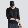 Camiseta Masculina de Manga Longa Outono Coreana Gola Redonda Tamanho Grande Camiseta Básica Cor Sólida Moda Primavera e Outono Camiseta Top