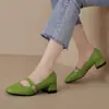 Zapatos Mary Jane Mujer Tacón Grueso 2023 Zapatos de Tira Nuevos Zapatos de Tacón Medio Boca Baja Primavera y Otoño Comercio Exterior Zapatos Pequeños de Cuero para Mujer