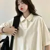 Camiseta polo negra para mujer, algodón puro, manga corta, nuevo modelo de verano, unisex, estilo universitario, corte holgado, top con cuello camisero estudiantil