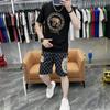 Verão roupas masculinas moda impresso shorts de manga curta terno T-shirt na moda casual top esportes conjunto atacado