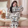 Pijama cardigan infantil de manga longa em fleece coral, novo estilo outono/inverno, roupa de casa fofa e moderna, flanela com zíper, espessado