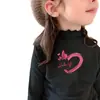Camiseta Base de Manga Larga con Orejas de Peluche para Niñas, Otoño e Invierno, Top de Cuello Medio-Alto para Niñas Pequeñas, para Niños de Edad Media a Mayores