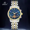 Reloj Multifuncional Elegante para Hombre Orsga con Tres Subesferas, Seis Manecillas, Fase Lunar, Transmisión en Vivo del Fabricante, Reloj de Pulsera de Cuarzo de Moda Transfronterizo