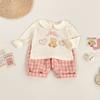 Conjunto de Ropa para Niñas 2026 Estilo Primavera Elegante Top con Cuello de Muñeca para Bebés Estilo Coreano Camisa de Manga Larga con Oso y Pantalones Largos
