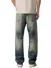 Roupa Masculina Fengshe / Jeans Lavado Minimalista Masculino de Primavera com Bainha Desfiada, Corte Reto Solto, Calça Longa de Marca Tendência