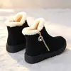 Botas de neve peludas engrossadas estilo coreano para mulheres, com sola grossa, antiderrapantes, com zíper lateral, botas curtas quentes, sapatos de algodão femininos, botas curtas de algodão