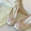 Zapatos de Ballet de Cuero Suave de Moda con Lazo y Tacón Grueso para Mujer 2025 Primavera y Otoño Nuevos Zapatos Tipo Beanie Versátiles de Tacón Medio Plateado