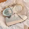 Sapatos de Couro com Painel de Couro Estilo Pão para Mulheres 2025 Outono Novo Versátil Estudante Sola Grossa Casual Sapatos Brancos Tendência Ins