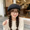 Boina feminina para outono e inverno, faz o rosto parecer menor, chapéu de artista versátil, chapéu de lã com poá estilo coreano, chapéu de estudante