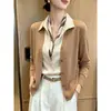 Cárdigan de punto retro con patchwork y cuello alto para mujer, principios de otoño, diseño de bloques de color de alta gama, elegante y estiloso para el trabajo