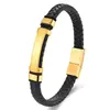 Atacado de Joias Transfronteiriças Popular Europeu e Americano Simples Pulseiras de Couro Trançado Masculinas com Gravação a Laser Pulseiras de Couro de Aço Inoxidável