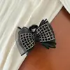 Pinza de red con lazo estilo Chanel, pinza versátil para salidas elegantes, pinza de tiburón con strass a cuadros, accesorios para el cabello