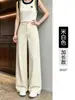 Calça de Cintura Alta de Algodão Puro Wide Leg para Mulheres 2026 Nova Coleção Primavera e Verão Estilo Solto Emagrecimento Visual Roupa de Trabalho Casual Calças Retas Calças Retas Cáqui