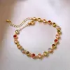 Pulsera Corazón de Zirconia de Colores Electrochapada en Oro Real de 14K, Pulsera de Lujo Ligero de Gama Alta, Joyería Nicho Súper Brillante Estilo Coreano para Mujeres
