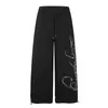Calça Jogger Casual Bordada com Caligrafia Retro Americana e Strass, Nova Coleção de Verão para Homens e Mulheres, Estilo Streetwear Solta Tendência Marca Calça de Perna Larga