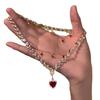 Colar Camadas Coração Vermelho "Coração Brilhante" de Pérola Falsa, Gargantilha de Nicho Elegante e Luxuosa, Corrente de Clavícula Vintage