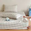 Sábana bajera individual de doble capa de gasa de algodón 100% estampada estilo coreano, algodón puro, fresca y sencilla, protector de colchón, ropa de cama