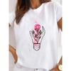 Camiseta de Talla Grande con Nuevo Patrón Geométrico Europeo y Americano Estampada Una Pieza Camiseta Base Casual con Letras Manga Corta para Mujer