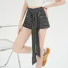 Shorts casuales a rayas dulces y picantes estilo americano para mujer, de verano, cintura alta, con cordón, línea A, ajustados a la cadera, modernos, adecuados para usar como prenda exterior