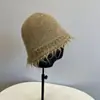 Sombrero de Pescador de Punto con Mezcla de Cachemira Estilo Japonés para Mujer, Cálido para Otoño e Invierno, Color Sólido, Único, Desgastado, de Moda
