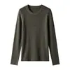 Camiseta Interior de Punto de Seda de Morera y Lana para Mujer Otoño Invierno Cuello Redondo Corte Ajustado Suéter de Lujo Ligero Manga Larga Suave Top Versátil