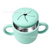 Taza de Snacks para Niños de Acero Inoxidable, Asa Portátil, Taza con Pajilla de Doble Oreja, Tapa Suave a Prueba de Polvo, Dibujo Animado Lindo para Bebé