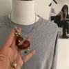 Colar com Pingente de Coração Preto Estilo Ins Coreano Corrente de Clavícula Elegante de Nicho para Mulheres Acessórios Longos para Roupas