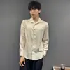 Camisa casual versátil de manga larga con cuello de una pieza, estilo artístico vintage de verano, camisa de negocios italiana old money para hombres a la moda.