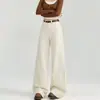 Jeans de Pierna Recta Acampanados Color Azul Denim para Mujer, Nuevo Estilo Otoño 2025, Pantalones Elásticos de Pierna Ancha Color Azul Oscuro Petite de Largo hasta el Suelo