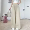 Pantalones anchos de algodón y lino de seda helada texturizada para mujer, estilo fino de verano, con caída, versátiles, adelgazantes, relajados y casuales, de largo hasta el suelo
