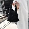 Bolso de Mano de Malla Hueca Estilo Coreano Bolso de Muñeca Tejido a Mano Bolso de Mano Versátil de Moda para Vacaciones en la Playa de Moda