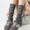 Calcetines de punto hasta la pantorrilla color marrón melardo, engrosados para abrigar en otoño, con un dulce diseño de lazo inspirado en el ballet y un borde con volantes