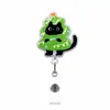 Natal Gatinho Preto Fofo Acrílico Glitter Retrátil Fivela Fácil de Puxar Adesivo de Tecido Rotativo Clipe de Crachá Fácil de Puxar
