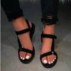 Desejo transfronteiriço Fita de Verão Velcro Sandálias Planas Mulheres One-word Buckle Strap plus size Leopard Cor-bloco Chinelos de Praia