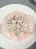 Elástico de Cabelo Scrunchie Listrado com Renda Estilo Coreano para Mulheres, Acessório de Cabelo Suave e Elegante, Elástico de Cabelo Scrunchie Estilo Coreano
