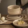 Venta Directa de Fábrica de Vajilla de Gres de Alta Calidad, Plato y Tazón Moderno Minimalista Estilo Crema