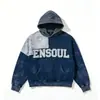 Sudadera con capucha lavada y desgastada, sudadera con estampado de retazos retro americano, sudadera holgada con letras de marca de moda urbana para hombre