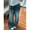 Calça jeans feminina plus size de design original, calça wide leg estilo retro americano, calça reta lavada e personalizada