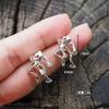 Pendientes de rana divertidos de plata retro con personalidad de joyería transfronteriza de Europa y Estados Unidos, pendientes de animales tridimensionales desmontables, pendientes para mujer