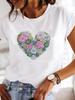 Camiseta Feminina Casual de Manga Curta Estampada com Padrão Feminino Camiseta Feminina Coração Aquarela Doce Estampada de Verão Camiseta
