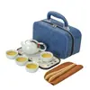 Juego de Té de Cerámica Dingyao con Una Tetera, Cuatro Tazas, Bandeja de Té, Bolsa Portátil, Set de Regalo de Lujo Ligero para Viajes Rápidos al Aire Libre